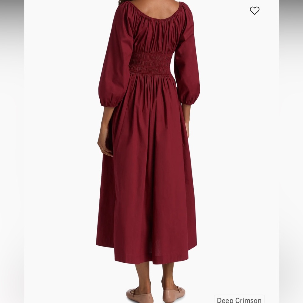 DÔEN quintessa midi dress | shirred, organic cotton - deep crimson - Picture 4 of 6